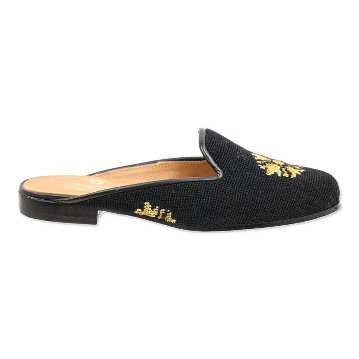 Stubbs & Wootton Black Woven Floral Mule