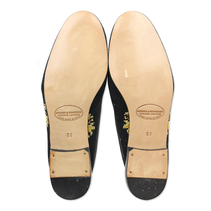 Stubbs & Wootton Black Woven Floral Mule