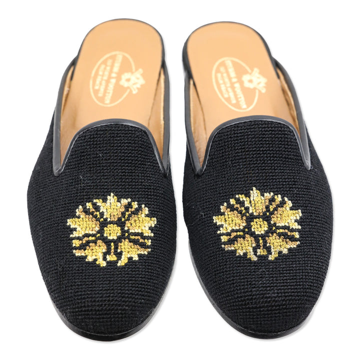 Stubbs & Wootton Black Woven Floral Mule