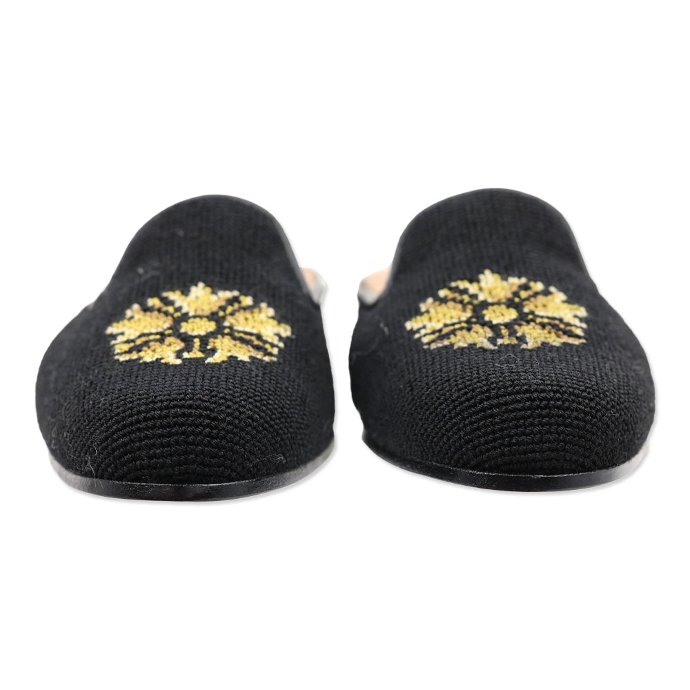 Stubbs & Wootton Black Woven Floral Mule