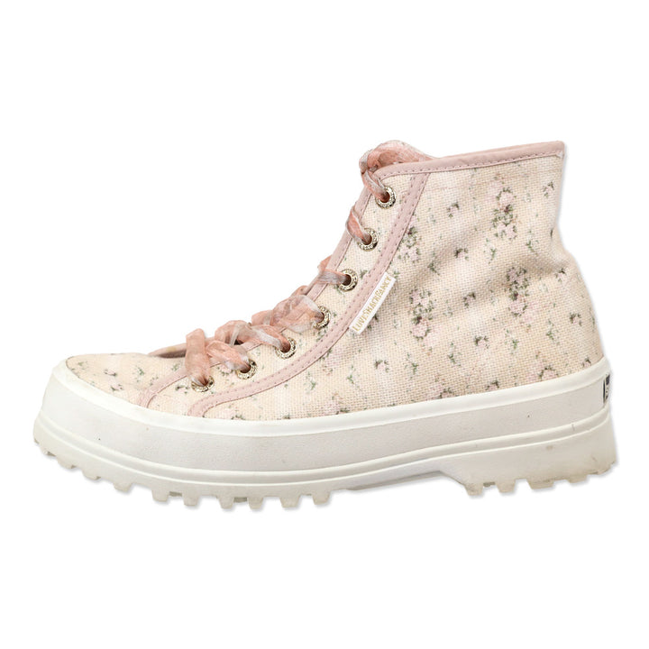 Superga x LoveShackFancy Porcelain Blush Alpina Flower Canvas High-Top Platform Sneakers
