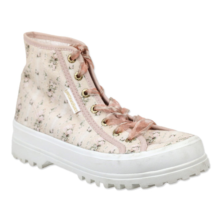 Superga x LoveShackFancy Porcelain Blush Alpina Flower Canvas High-Top Platform Sneakers