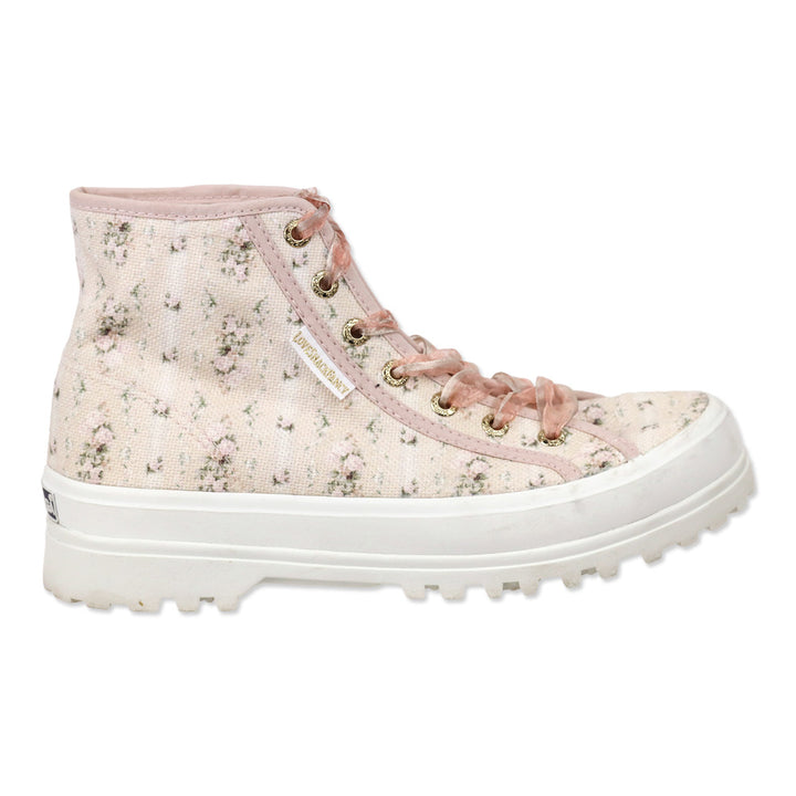 Superga x LoveShackFancy Porcelain Blush Alpina Flower Canvas High-Top Platform Sneakers