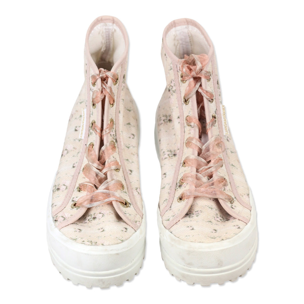 Superga x LoveShackFancy Porcelain Blush Alpina Flower Canvas High-Top Platform Sneakers
