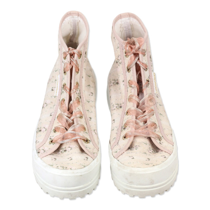 Superga x LoveShackFancy Porcelain Blush Alpina Flower Canvas High-Top Platform Sneakers