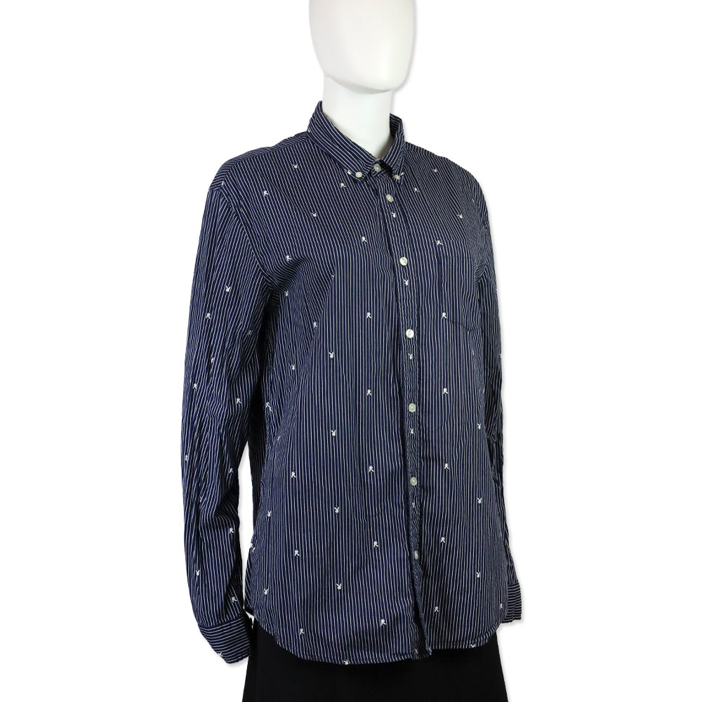 Supreme Playboy Bunny Navy Blue White Striped Cotton Button Down