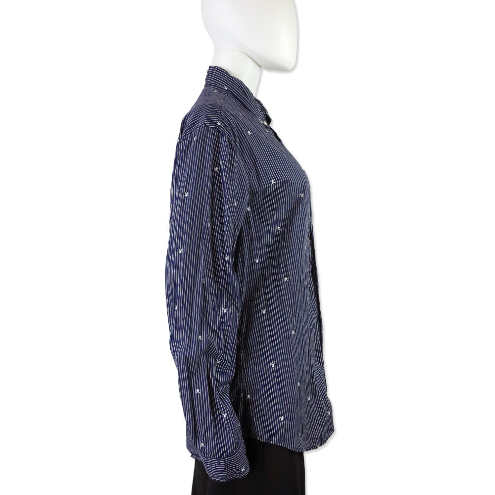 Supreme Playboy Bunny Navy Blue White Striped Cotton Button Down
