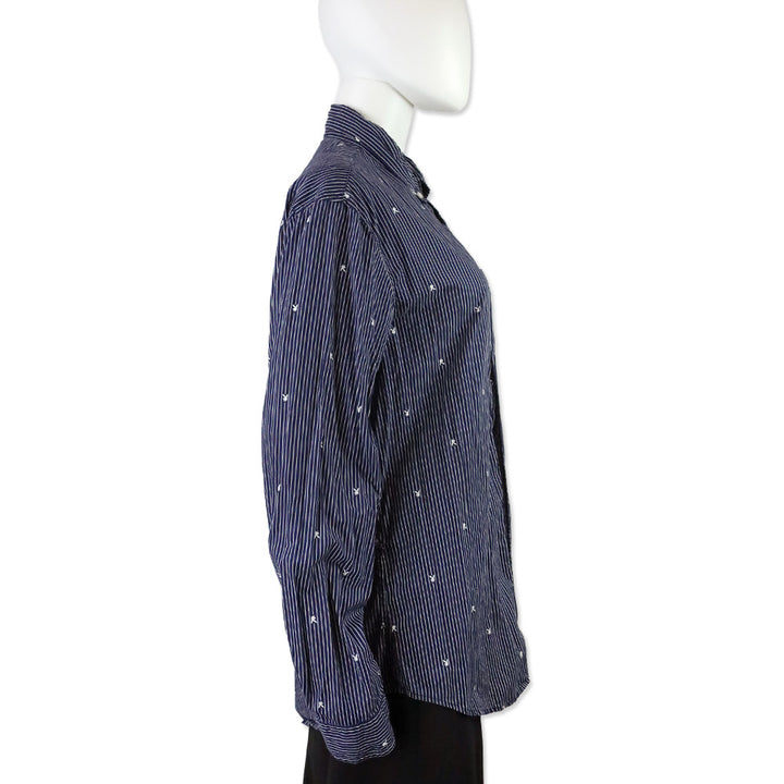 Supreme Playboy Bunny Navy Blue White Striped Cotton Button Down