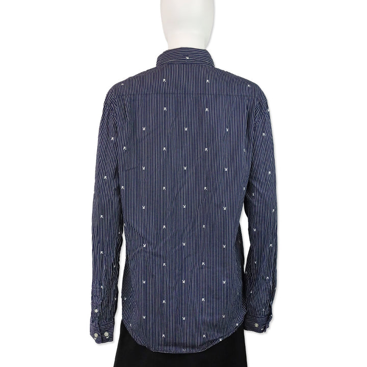 Supreme Playboy Bunny Navy Blue White Striped Cotton Button Down