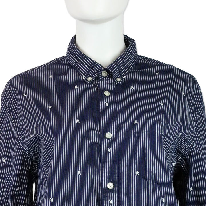 Supreme Playboy Bunny Navy Blue White Striped Cotton Button Down
