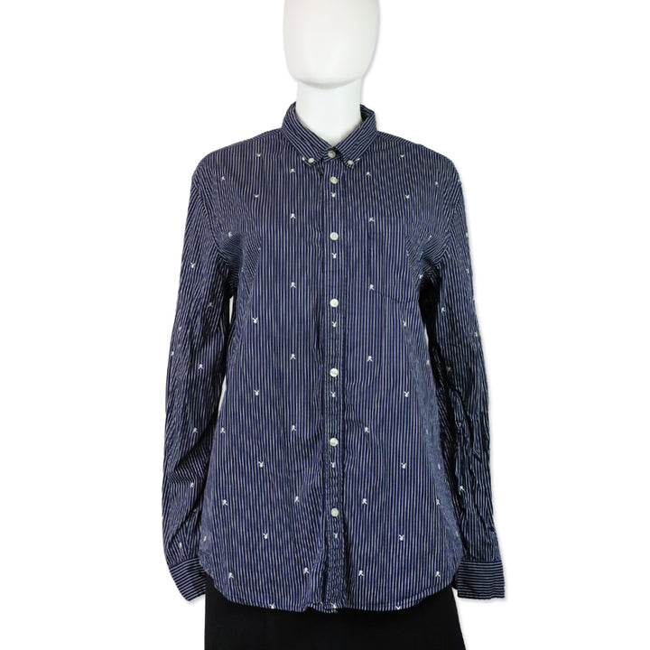 Supreme Playboy Bunny Navy Blue White Striped Cotton Button Down