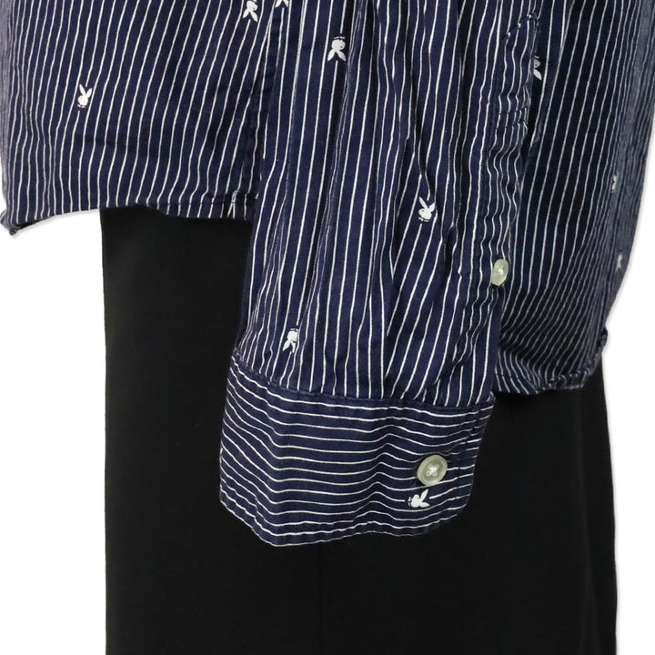 Supreme Playboy Bunny Navy Blue White Striped Cotton Button Down