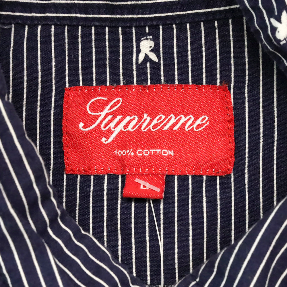Supreme Playboy Bunny Navy Blue White Striped Cotton Button Down