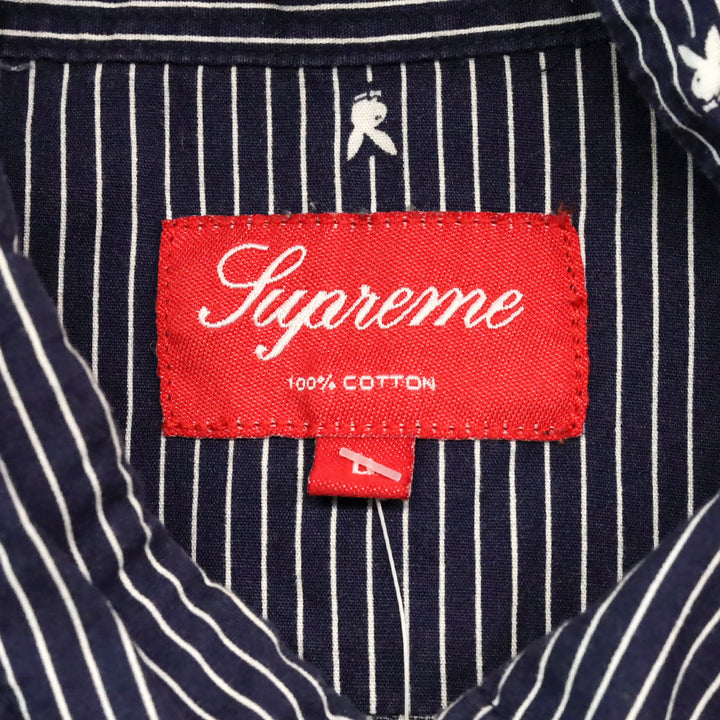 Supreme Playboy Bunny Navy Blue White Striped Cotton Button Down