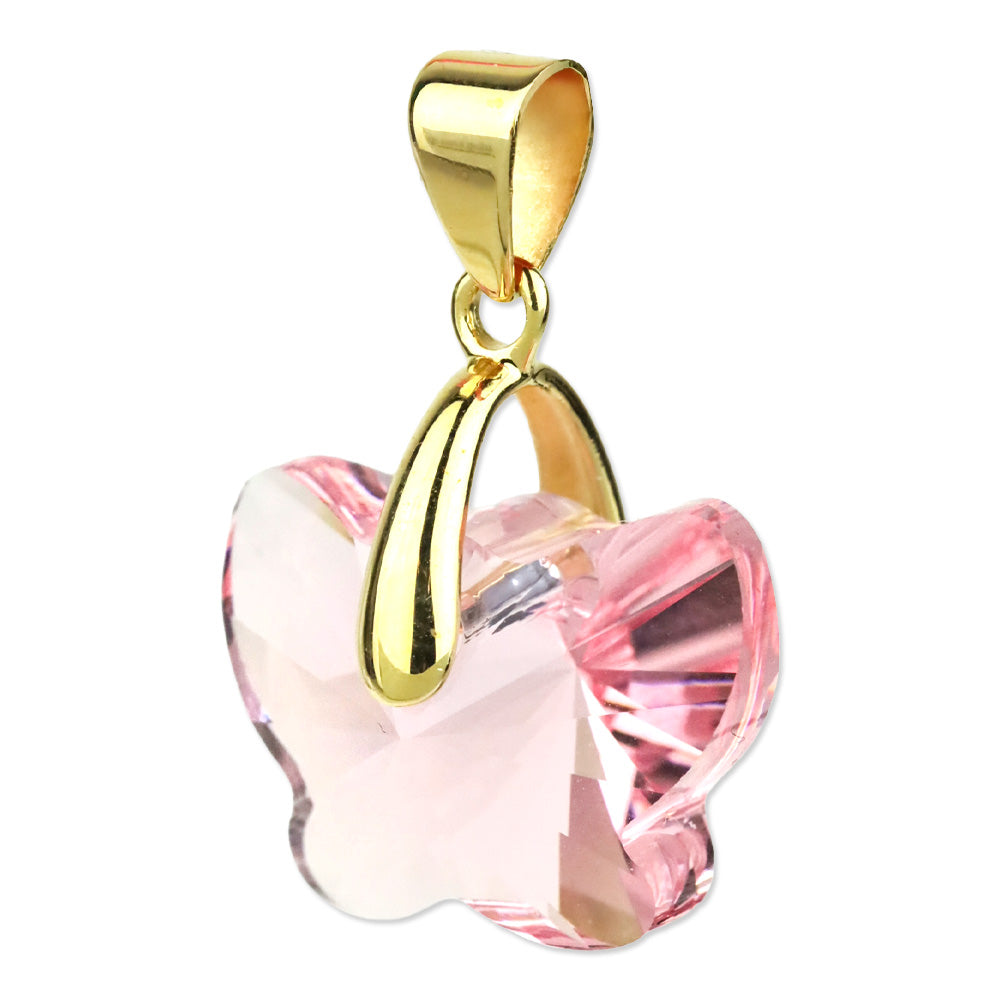 Swarovski Light Rose Crystal Butterfly Pendant with Gold-Tone Bail