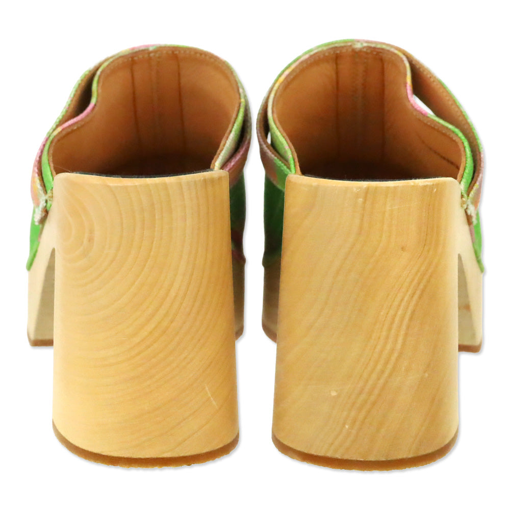 Swedish Hasbeens Green/Pink Plaid Canvas Mule Clog