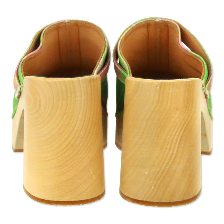 Swedish Hasbeens Green/Pink Plaid Canvas Mule Clog