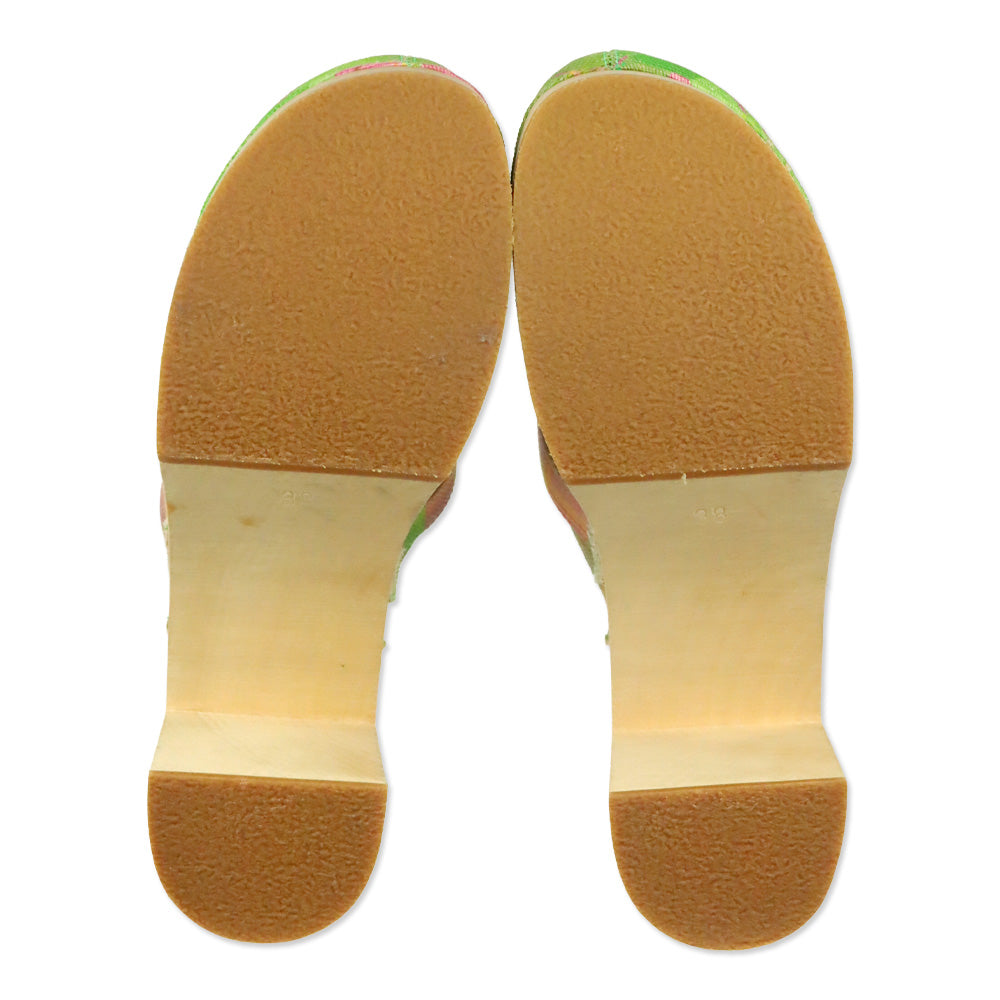 Swedish Hasbeens Green/Pink Plaid Canvas Mule Clog
