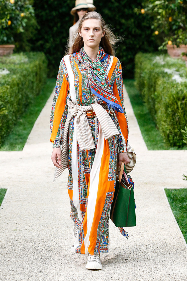 Tory Burch Something Wild Print Voile Long Sleeve Maxi Dress