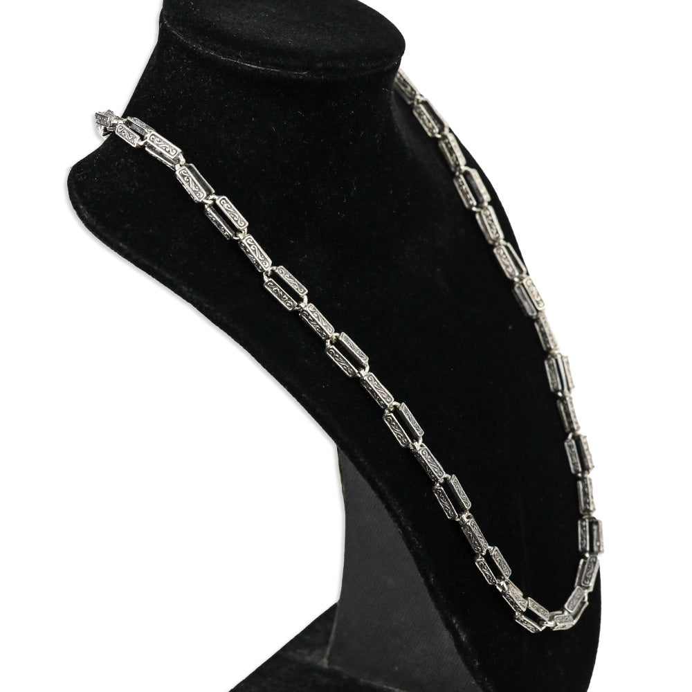 TLV Bali Legacy Sterling Silver Engraved Rectangular Link Chain Necklace