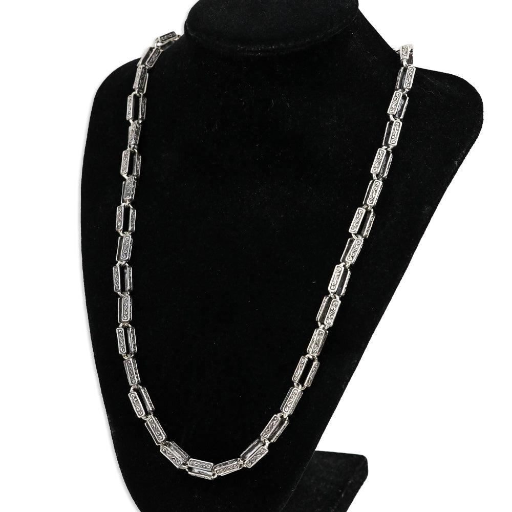 TLV Bali Legacy Sterling Silver Engraved Rectangular Link Chain Necklace