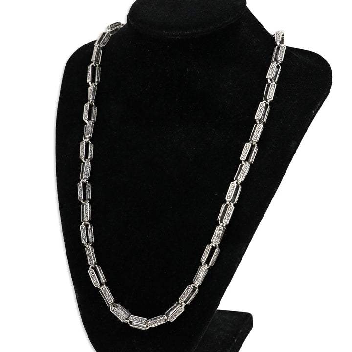 TLV Bali Legacy Sterling Silver Engraved Rectangular Link Chain Necklace