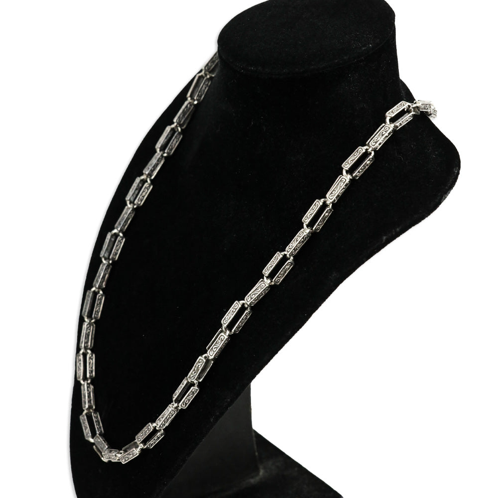 TLV Bali Legacy Sterling Silver Engraved Rectangular Link Chain Necklace