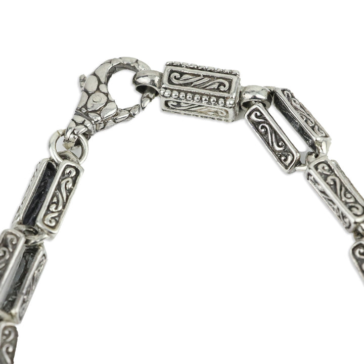 TLV Bali Legacy Sterling Silver Engraved Rectangular Link Chain Necklace