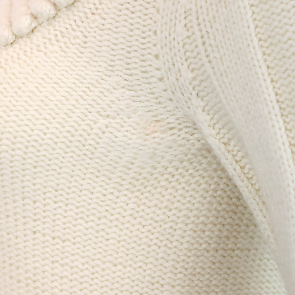 TSE Cream Cashmere Knit Pom Pom V-Neck Sweater