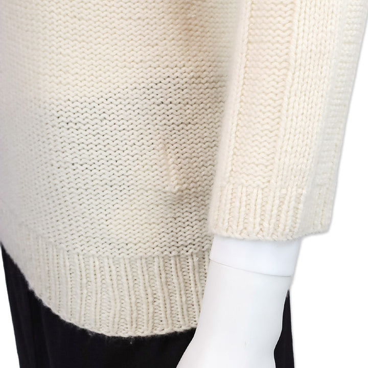 TSE Cream Cashmere Knit Pom Pom V-Neck Sweater