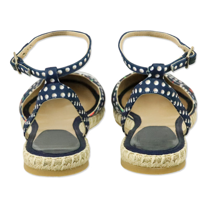 Tabitha Simmons Navy Polka Dot Silk Sebille Espadrille Flats