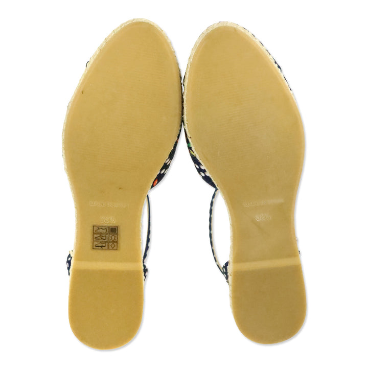 Tabitha Simmons Navy Polka Dot Silk Sebille Espadrille Flats