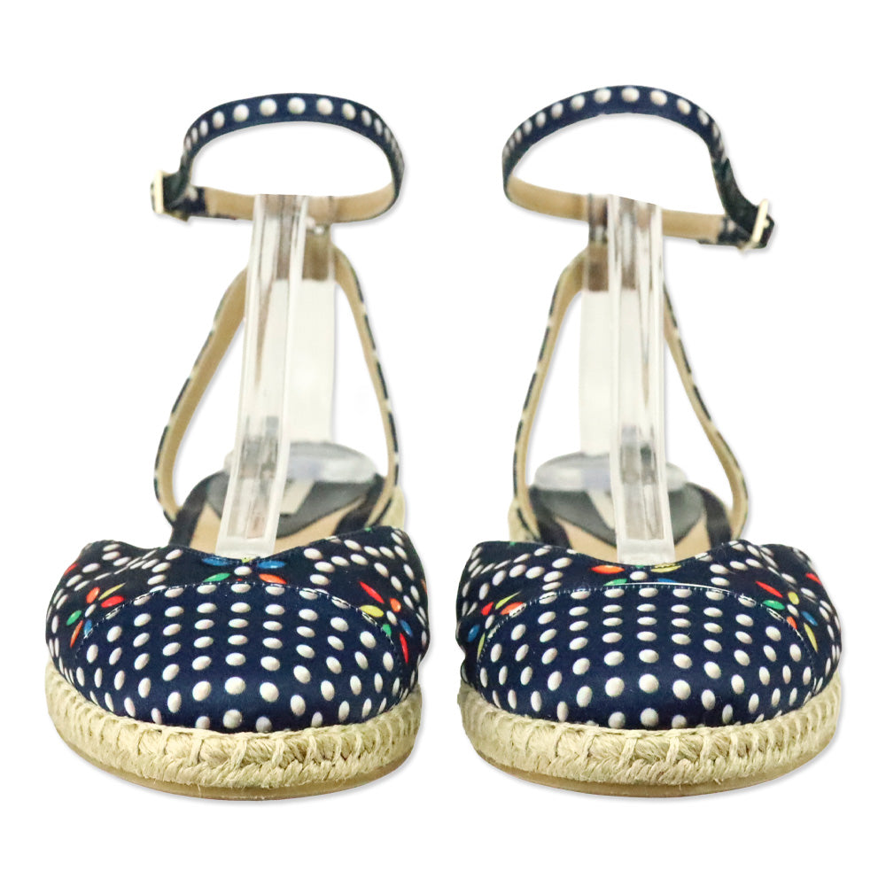 Tabitha Simmons Navy Polka Dot Silk Sebille Espadrille Flats