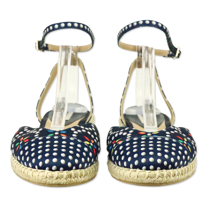 Tabitha Simmons Navy Polka Dot Silk Sebille Espadrille Flats