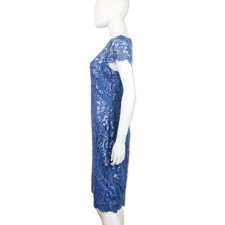 Tadashi Shoji Blue Illusion Embroidered Sequin Lace Cap Sleeve Dress