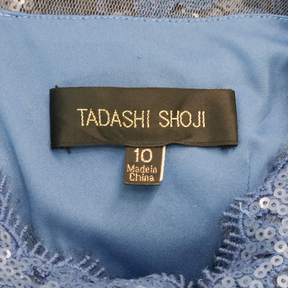 Tadashi Shoji Blue Illusion Embroidered Sequin Lace Cap Sleeve Dress