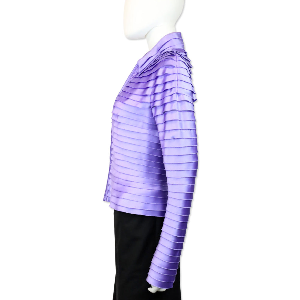 Tadashi Shoji Purple Satin Tiered Shutter Pleated Front Zip Jacket