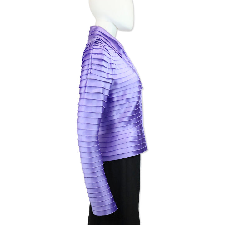 Tadashi Shoji Purple Satin Tiered Shutter Pleated Front Zip Jacket
