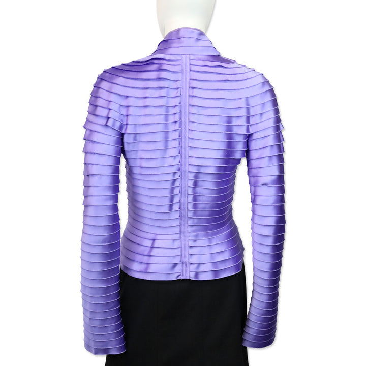 Tadashi Shoji Purple Satin Tiered Shutter Pleated Front Zip Jacket