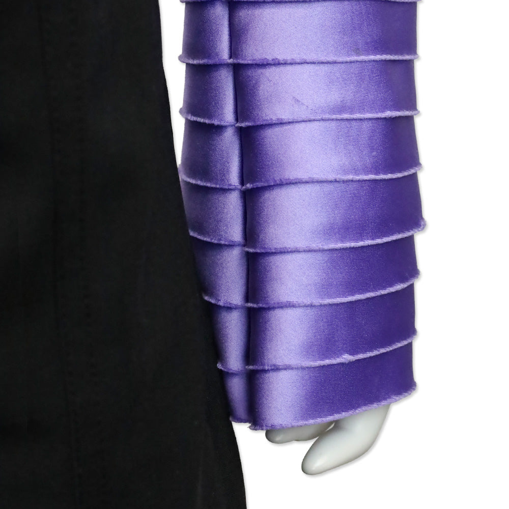 Tadashi Shoji Purple Satin Tiered Shutter Pleated Front Zip Jacket