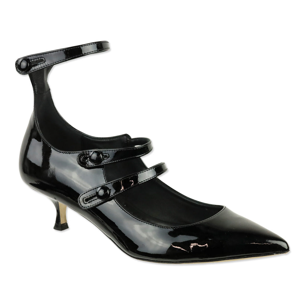 Tamara Mellon Black Patent Leather Ankle Mary Jane Kitten Heel