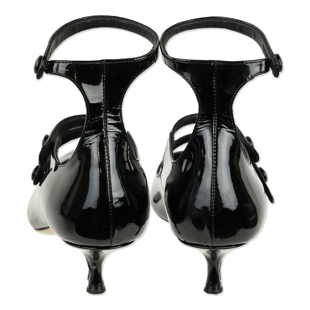 Tamara Mellon Black Patent Leather Ankle Mary Jane Kitten Heel