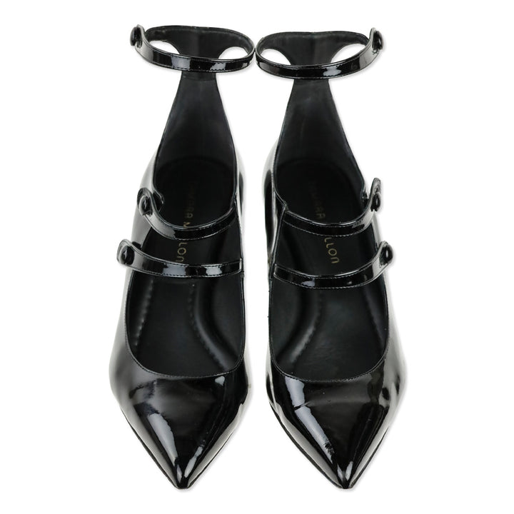 Tamara Mellon Black Patent Leather Ankle Mary Jane Kitten Heel