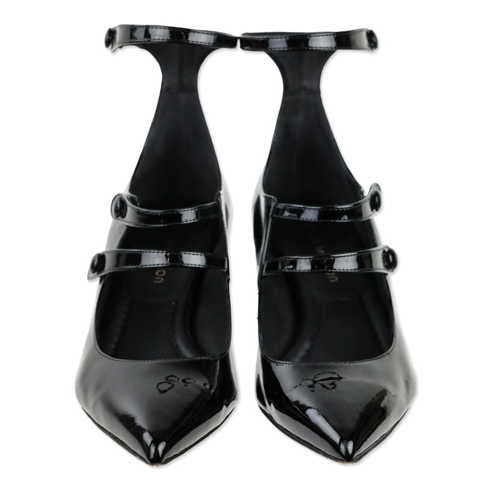 Tamara Mellon Black Patent Leather Ankle Mary Jane Kitten Heel