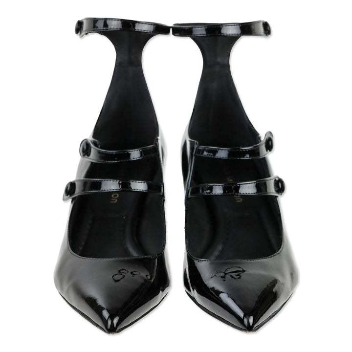 Tamara Mellon Black Patent Leather Ankle Mary Jane Kitten Heel