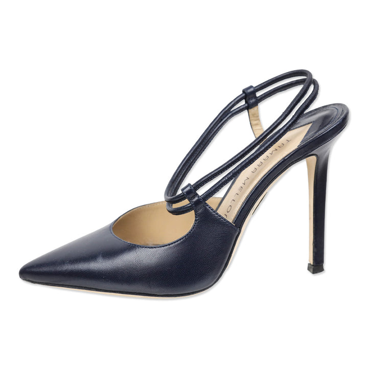 Tamara Mellon Navy Leather Slingback Pump