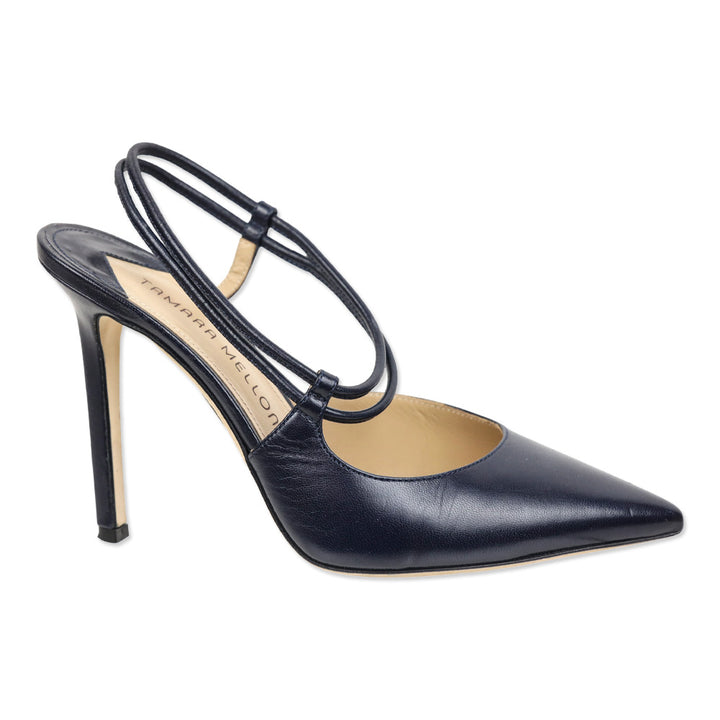 Tamara Mellon Navy Leather Slingback Pump