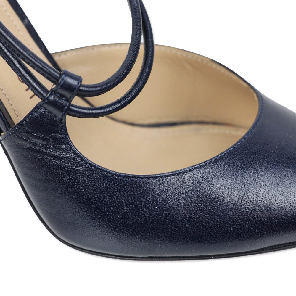Tamara Mellon Navy Leather Slingback Pump