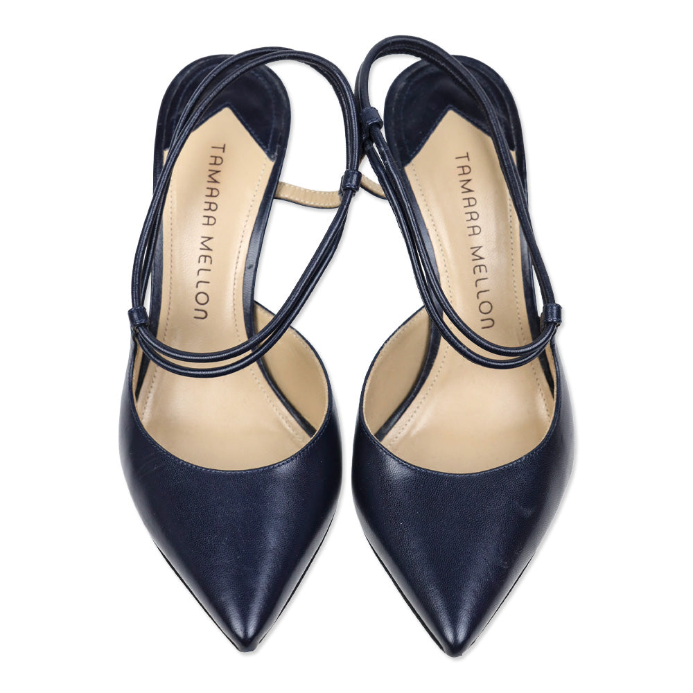 Tamara Mellon Navy Leather Slingback Pump