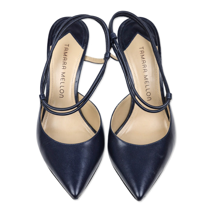 Tamara Mellon Navy Leather Slingback Pump